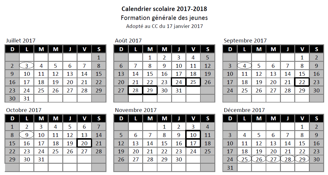Calendrier Septembre 2018 Aout 2021 Le calendrier scolaire 2017 2018 de la formation des jeunes est 